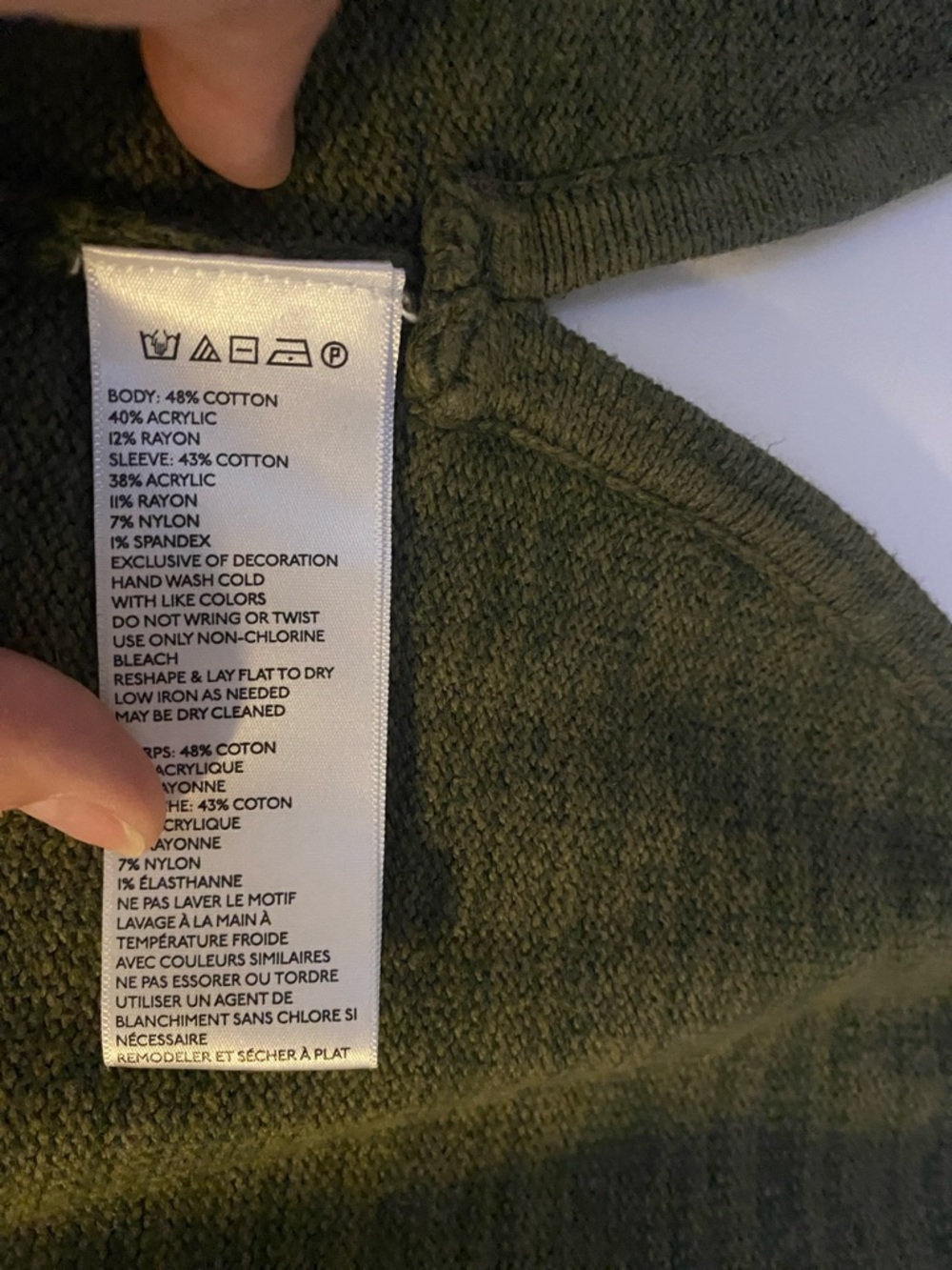 silence + noise Olive Green Long Open Cardigan with Black Shoulder Trim - Picture 8 of 8